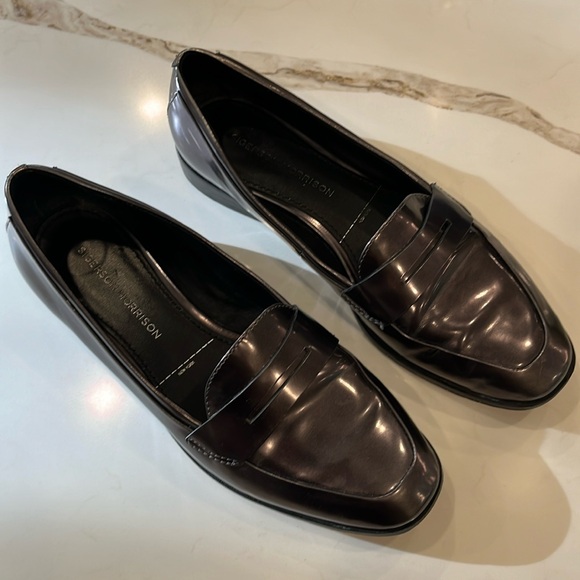 VGUC patent leather Sigerson Morrison dark steel coloured loafers - Picture 1 of 9